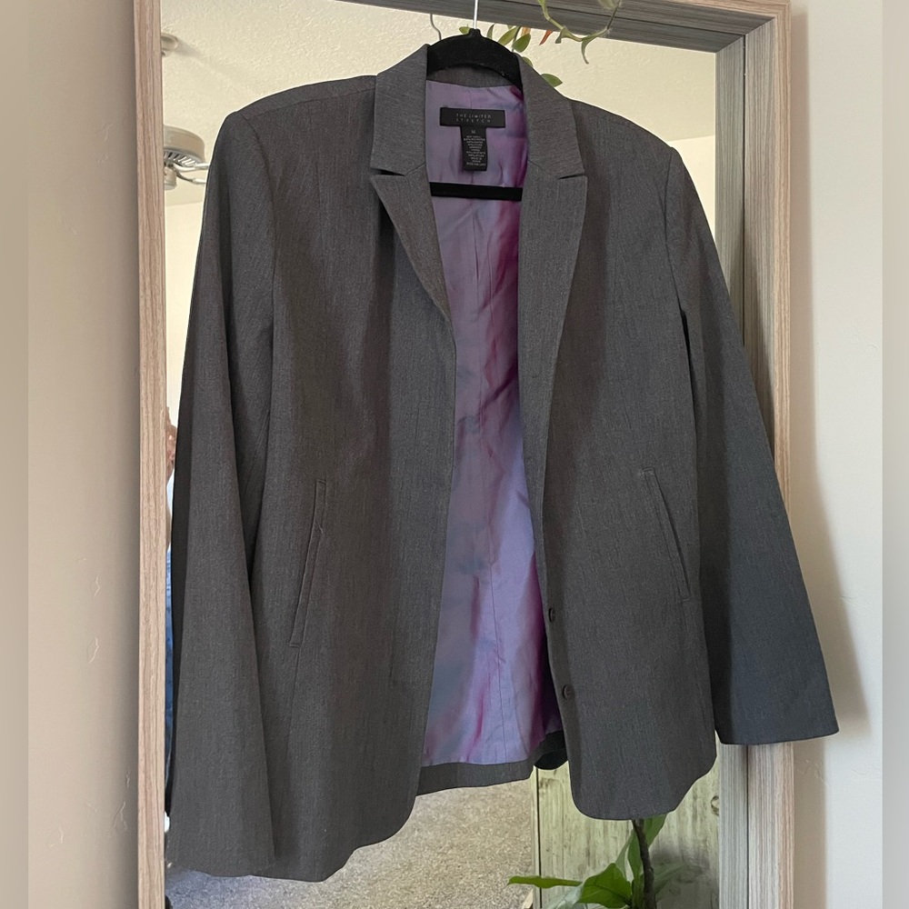 98. The Limited Stretch Gray w/Iridescent Purple Lining Career Blazer - Size M
